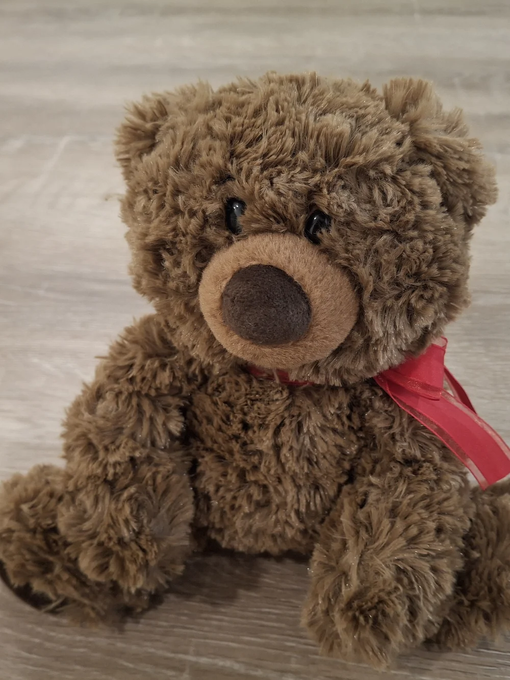 Aurora World Brown Teddy Bear Plush with Red Ribbon